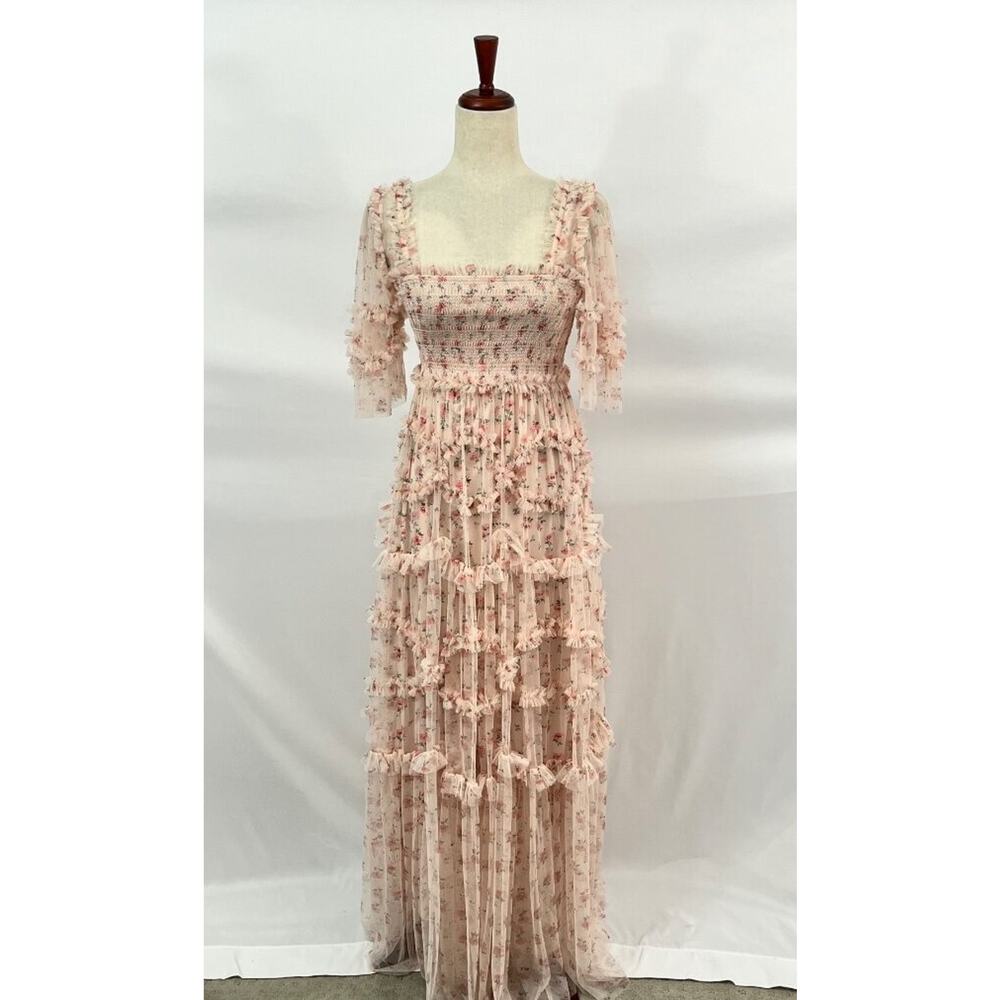 NEEDLE & THREAD Sz 2 Bijou Rose Smocked Maxi Dress Gown - Picture 8 of 13